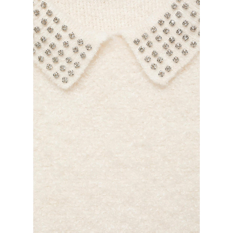 Jersey con cuello polo y strass - Crudo