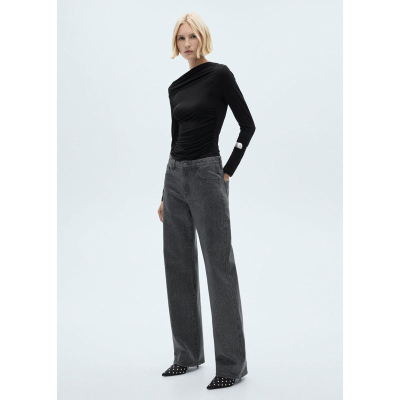 Shiny Straight Jeans - Black Denim