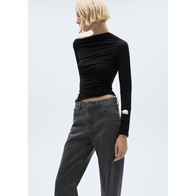 Shiny Straight Jeans - Black Denim