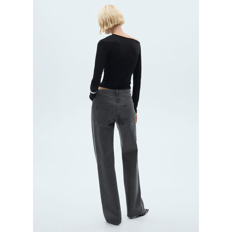 Shiny Straight Jeans - Black Denim
