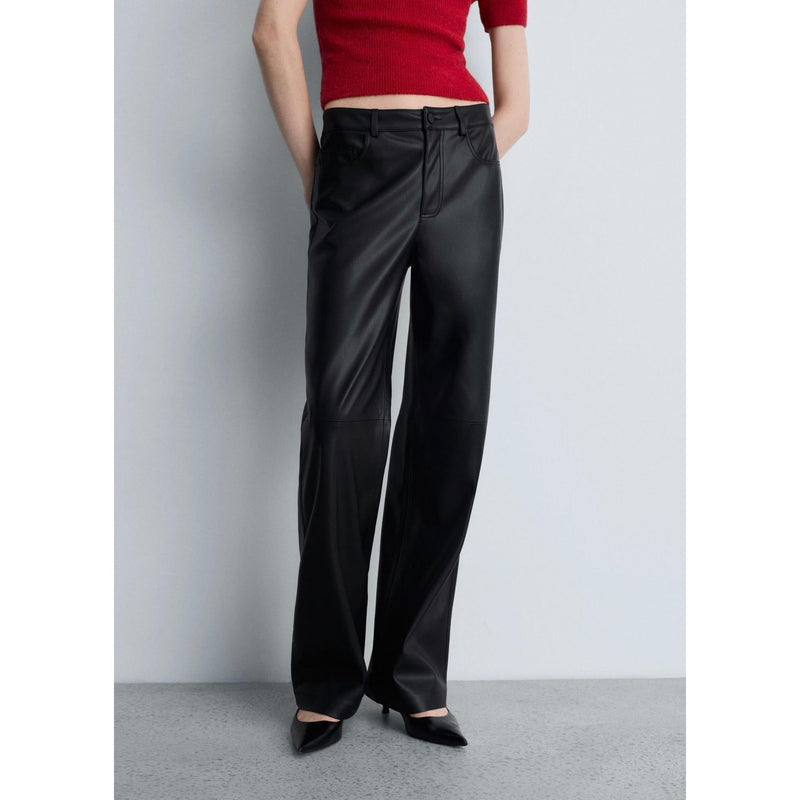 Pantalon Taille Normale Similicuir - Black