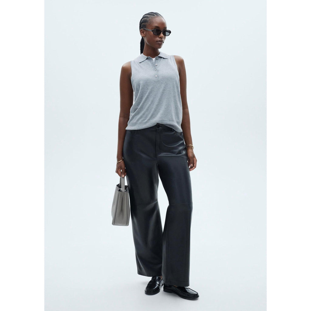 Pantalon Taille Normale Similicuir - Black