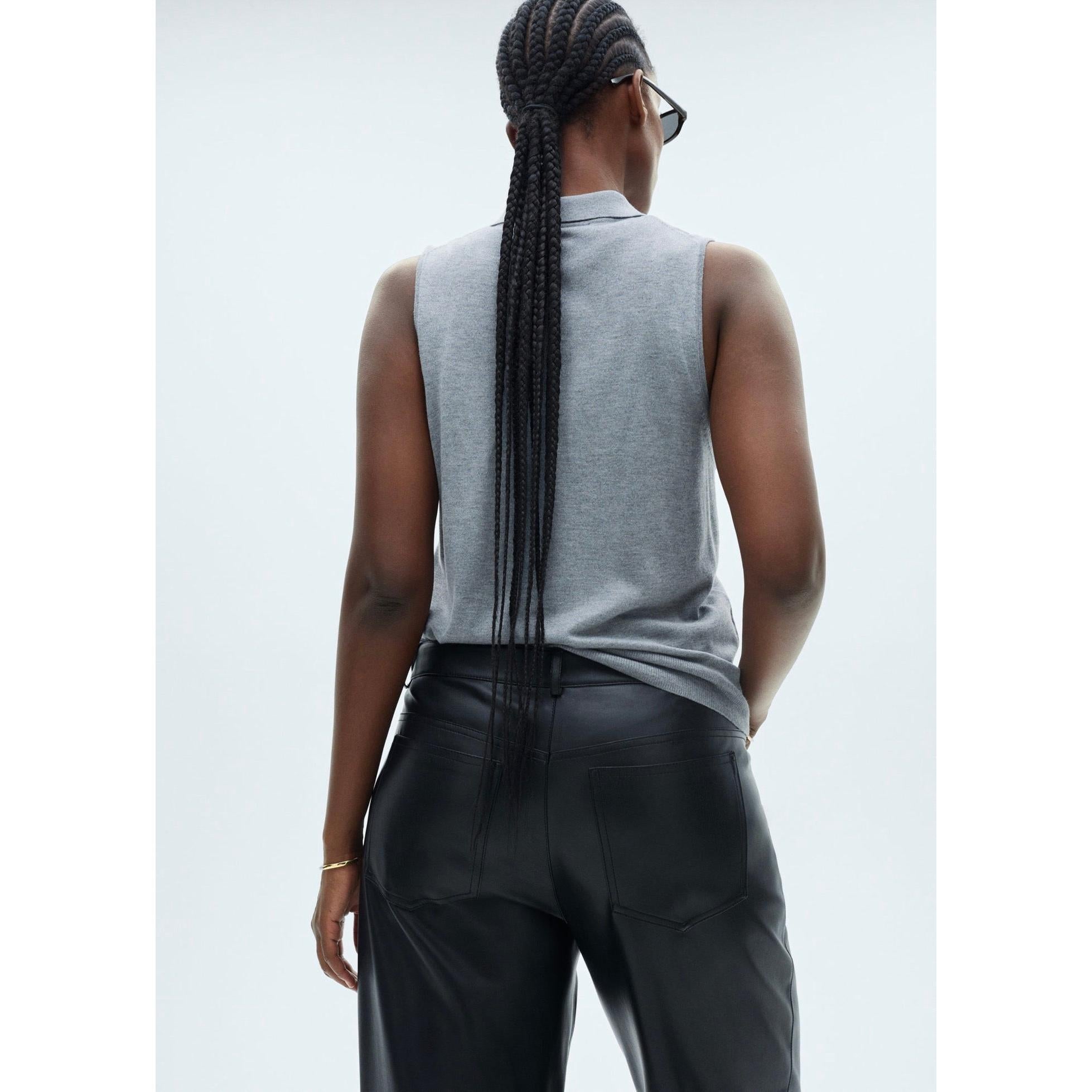 Pantalon Taille Normale Similicuir - Black