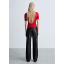 Pantalon Taille Normale Similicuir - Black