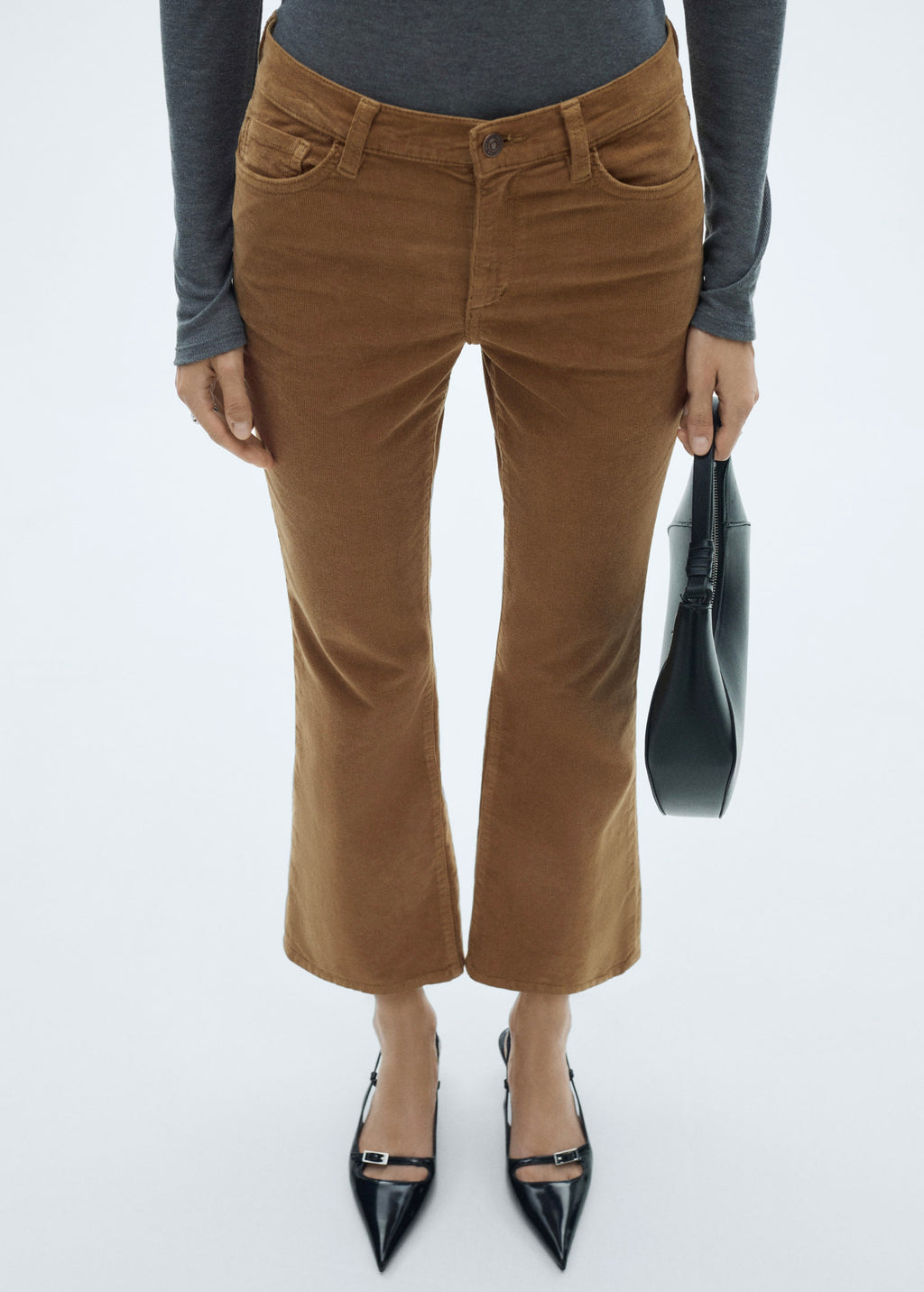 Jean Sienna Flare Crop Velours Côtelé - Medium Brown