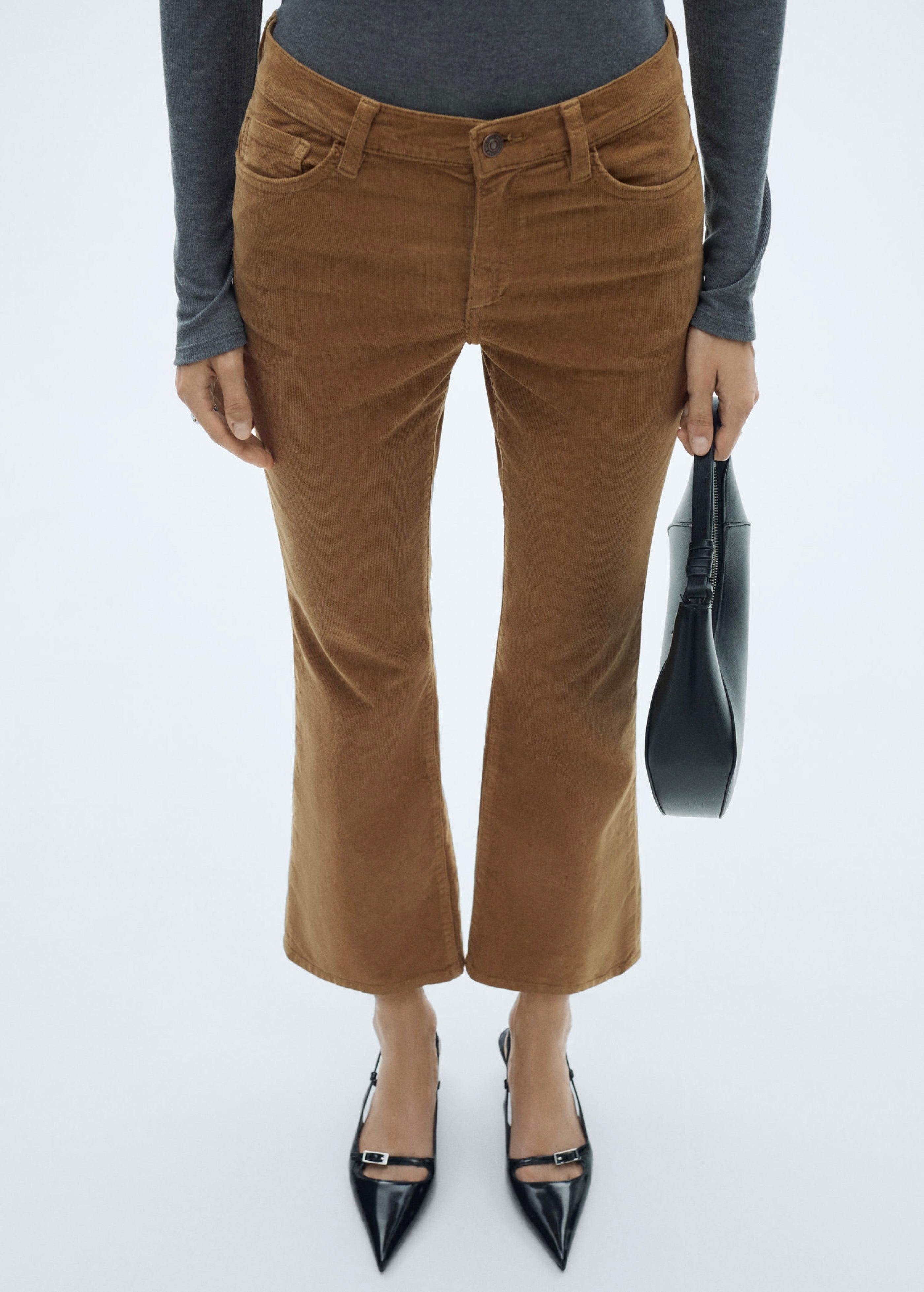 Jean Sienna Flare Crop Velours Côtelé - Medium Brown