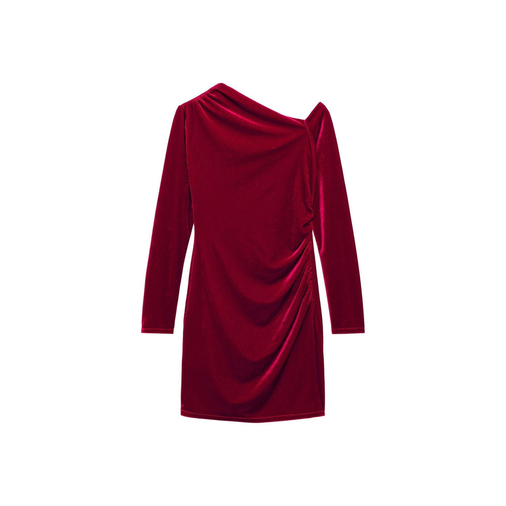 Asymmetric Velvet Dress - Red
