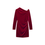 Asymmetric Velvet Dress - Red