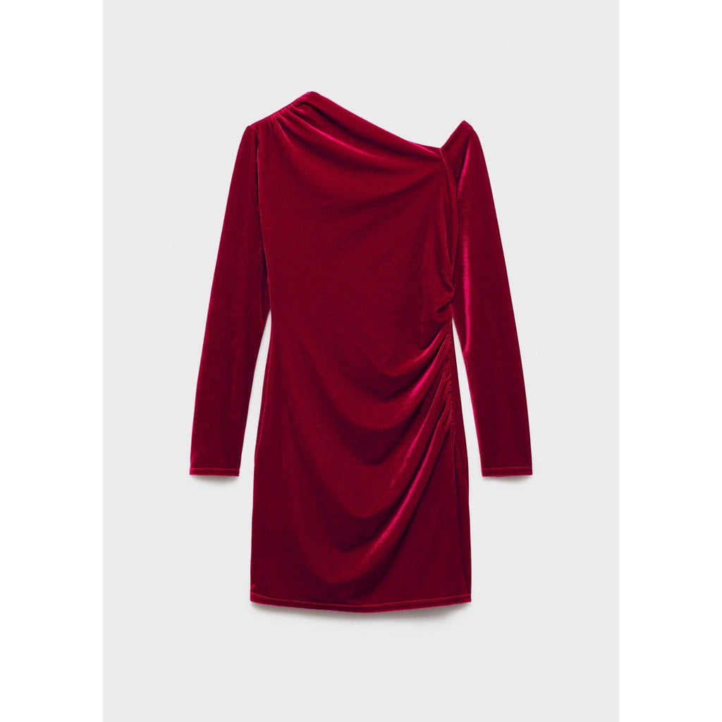 Asymmetric Velvet Dress - Red