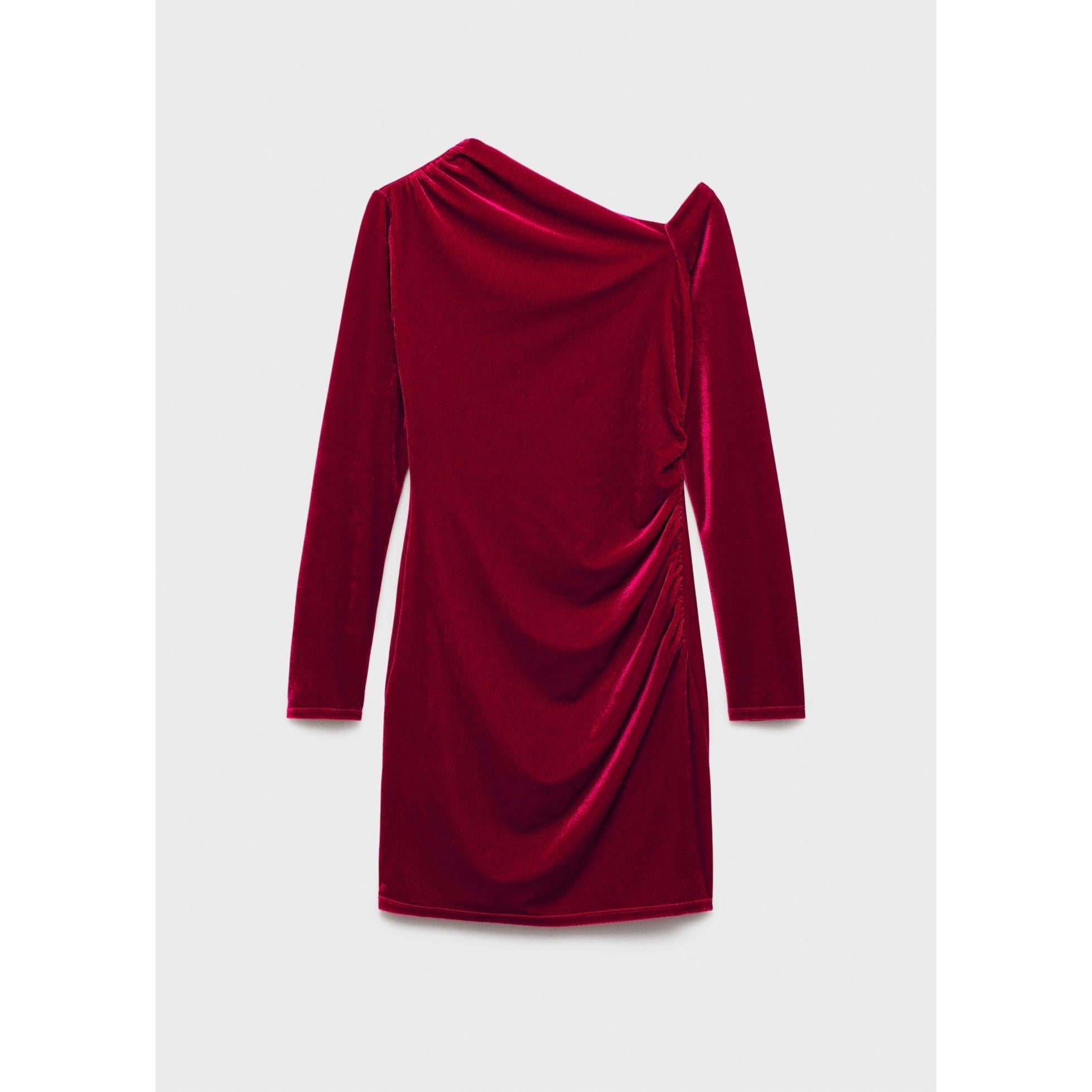 Asymmetric Velvet Dress - Red