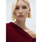 Asymmetric Velvet Dress - Red
