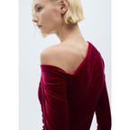 Asymmetric Velvet Dress - Red