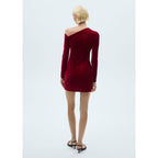 Asymmetric Velvet Dress - Red