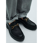 Mocassins Cuir Détail Métallique - Black
