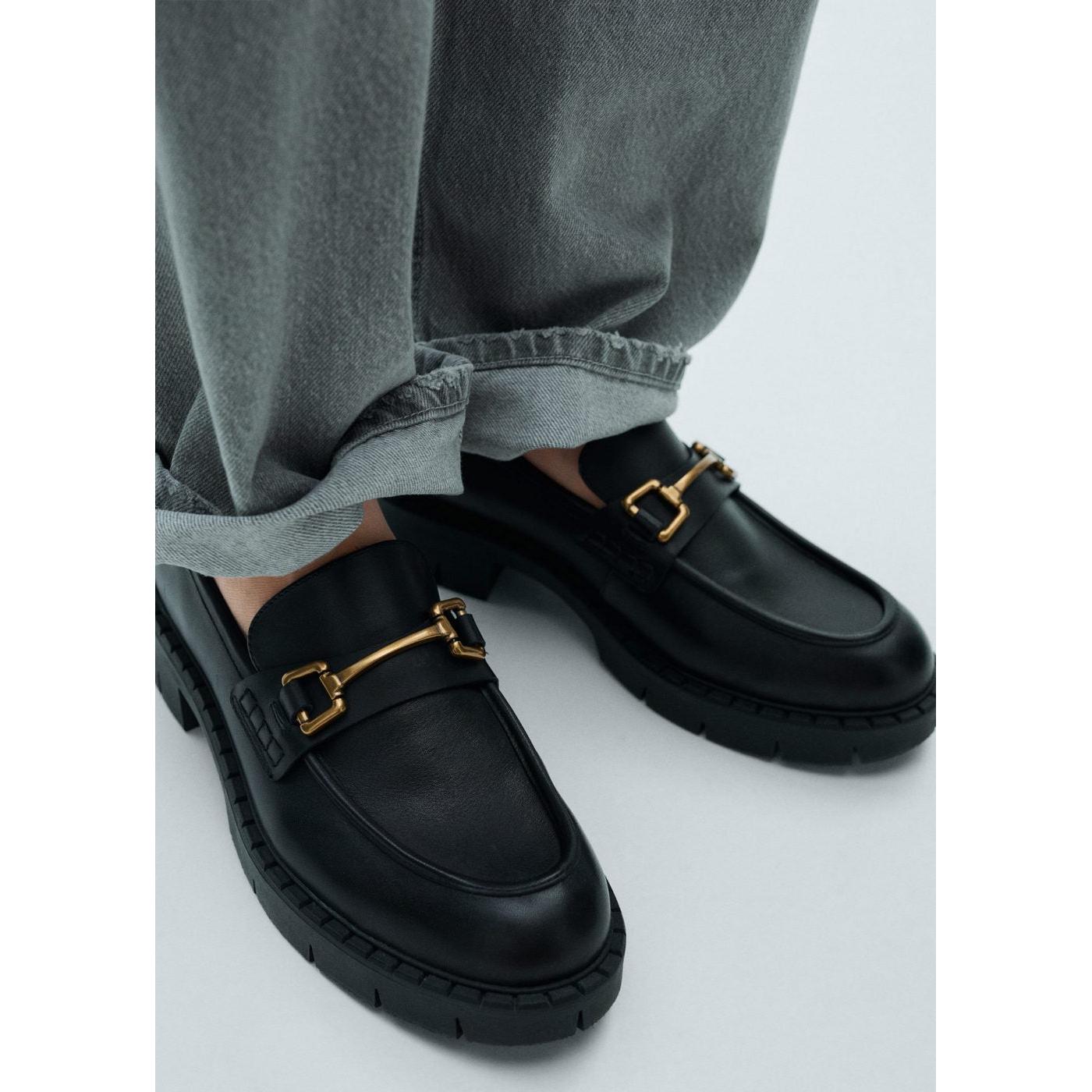 Mocassins Cuir Détail Métallique - Black