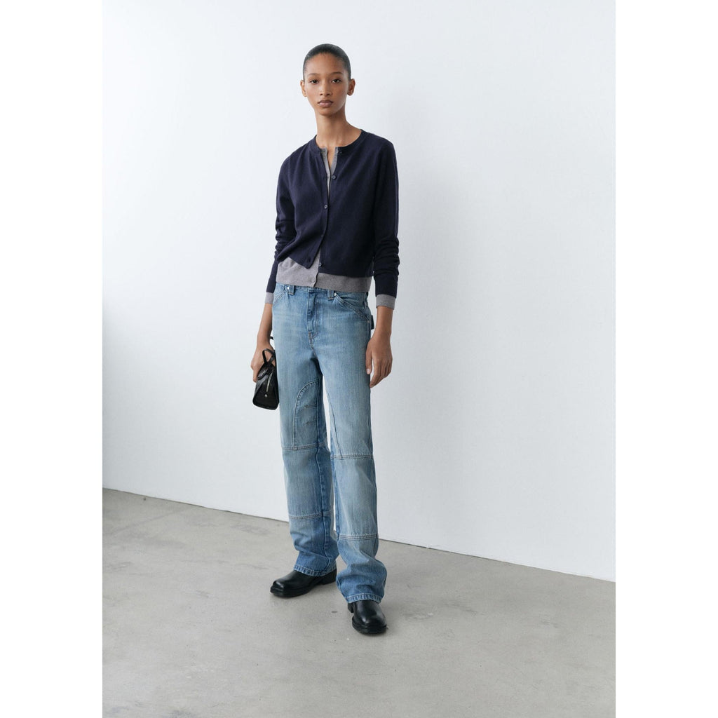 Wide-Leg Jeans with Decorative Stitching - Blue