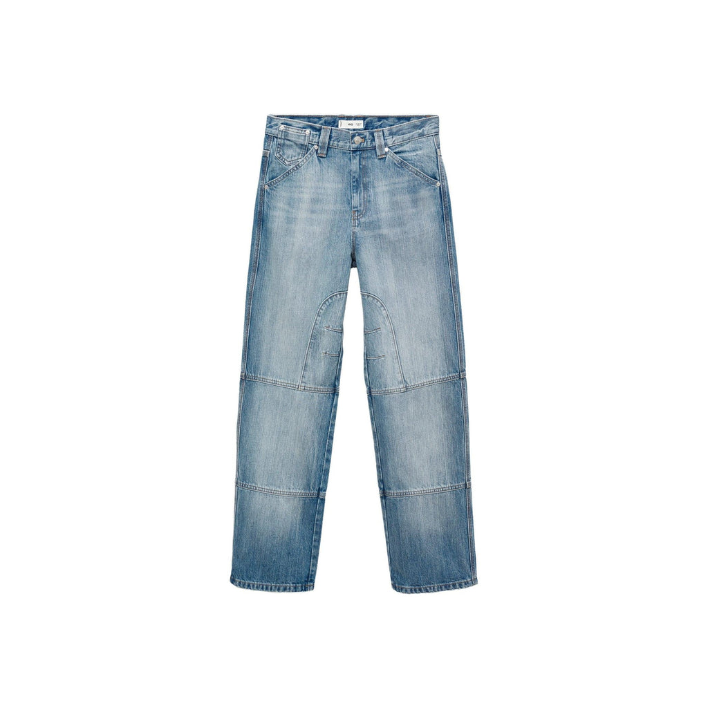 Wide-Leg Jeans with Decorative Stitching - Blue
