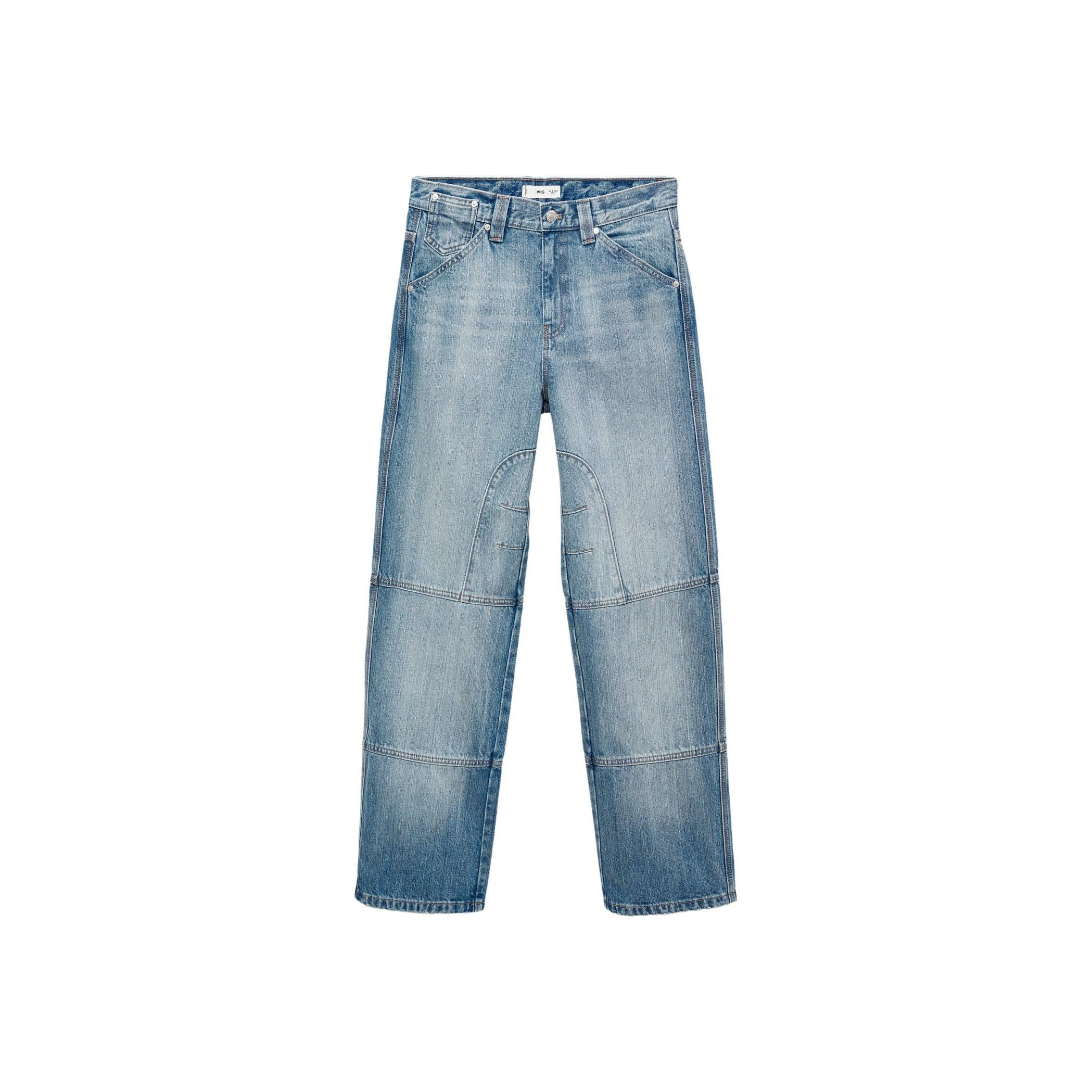 Wide-Leg Jeans with Decorative Stitching - Blue