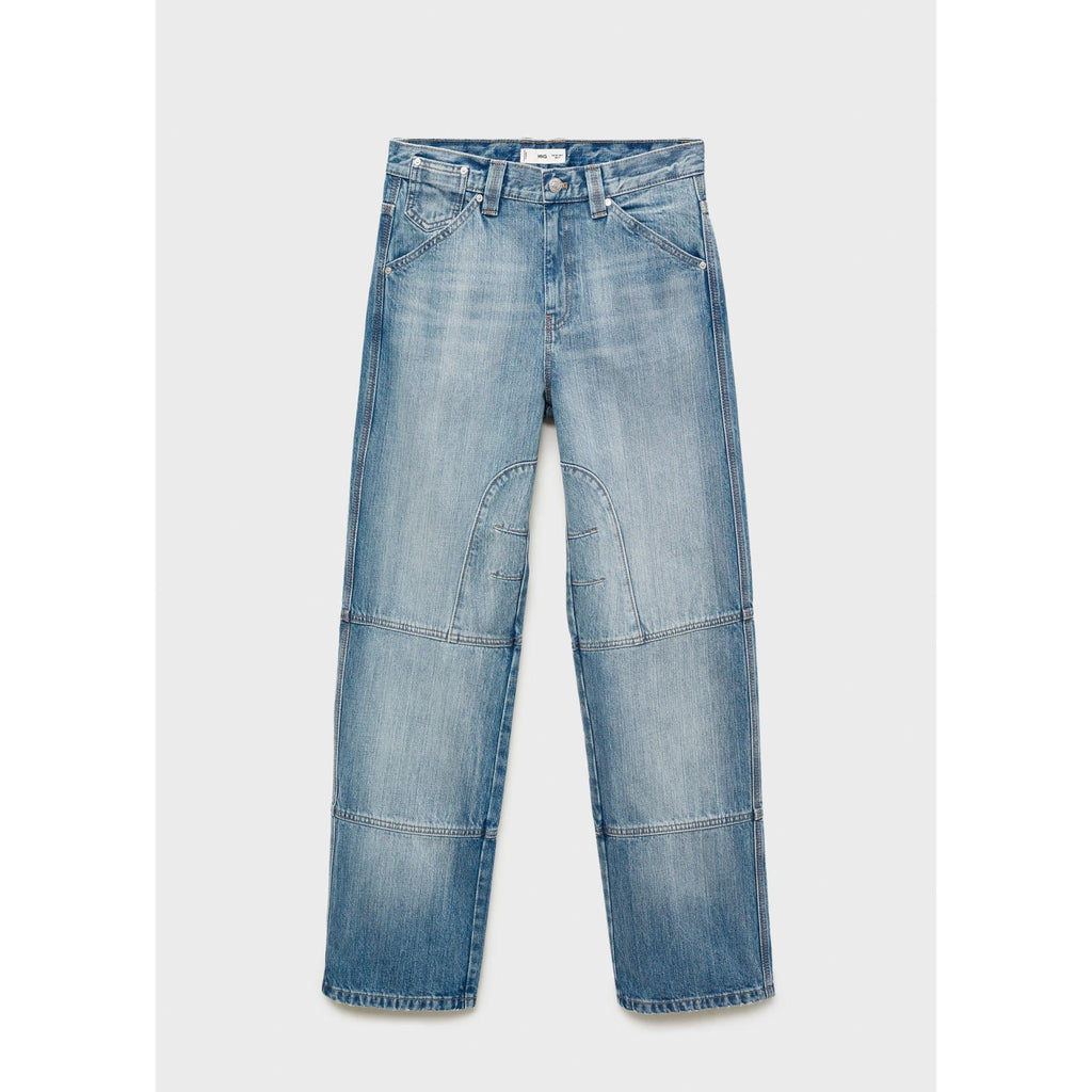 Wide-Leg Jeans with Decorative Stitching - Blue