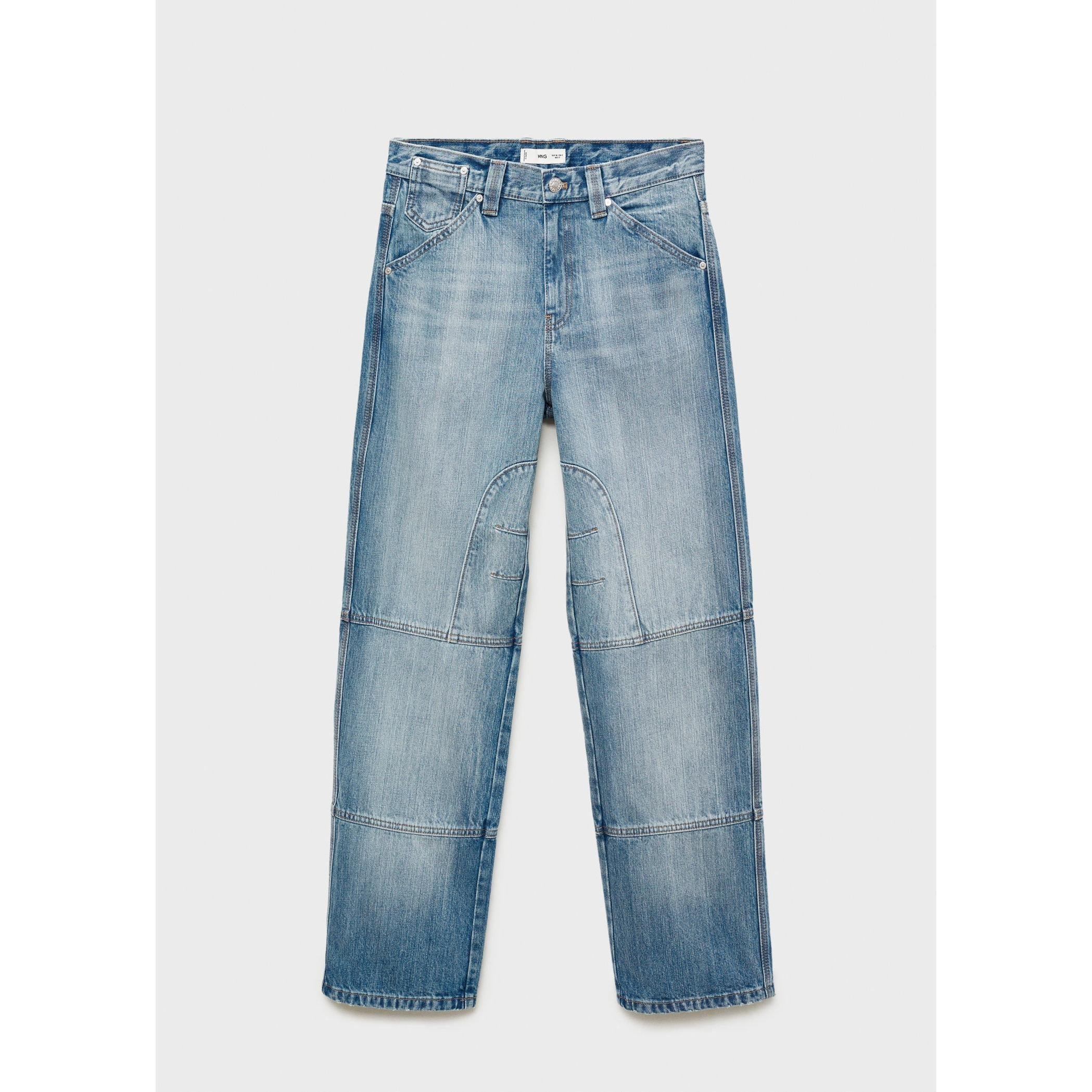 Wide-Leg Jeans with Decorative Stitching - Blue