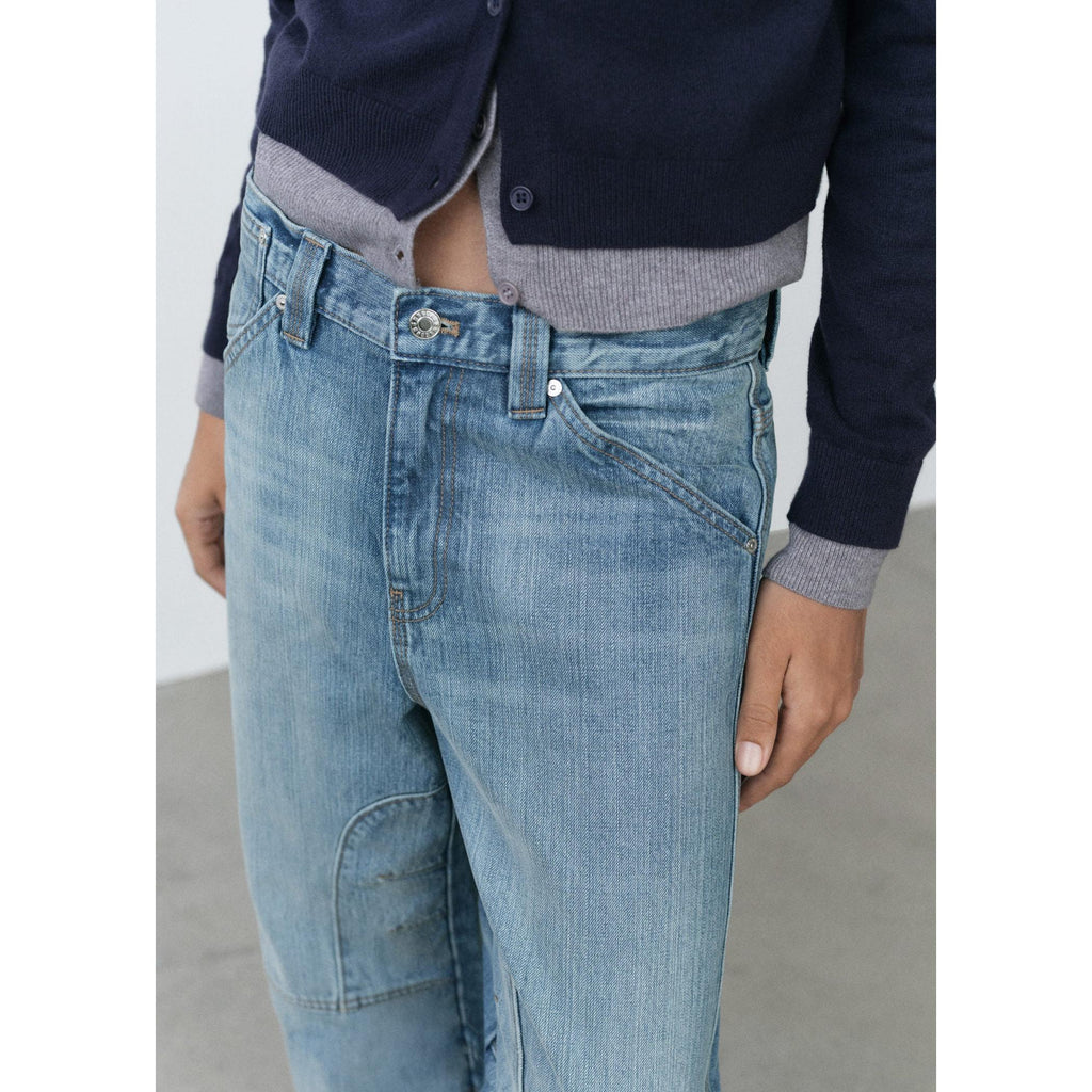 Wide-Leg Jeans with Decorative Stitching - Blue