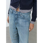 Wide-Leg Jeans with Decorative Stitching - Blue