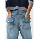 Jean Wideleg Coutures Décoratives - Blue