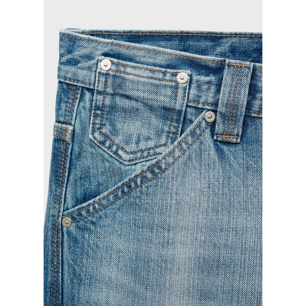 Wide-Leg Jeans with Decorative Stitching - Blue
