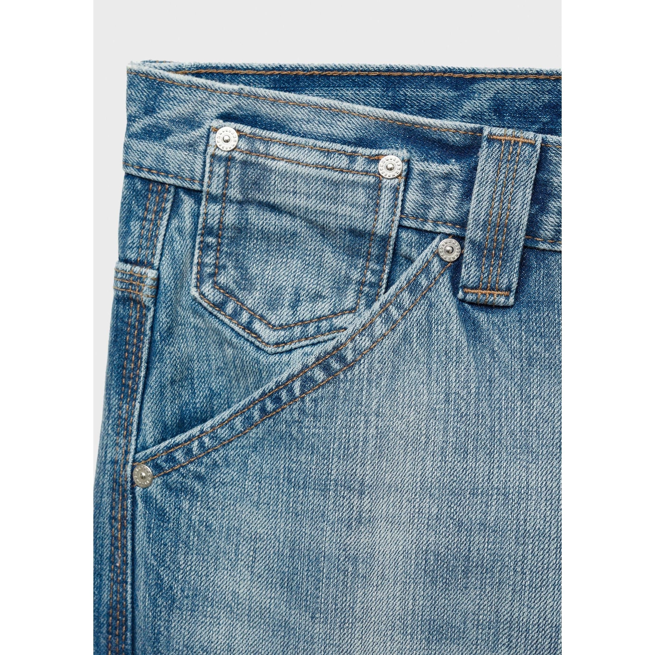 Wide-Leg Jeans with Decorative Stitching - Blue