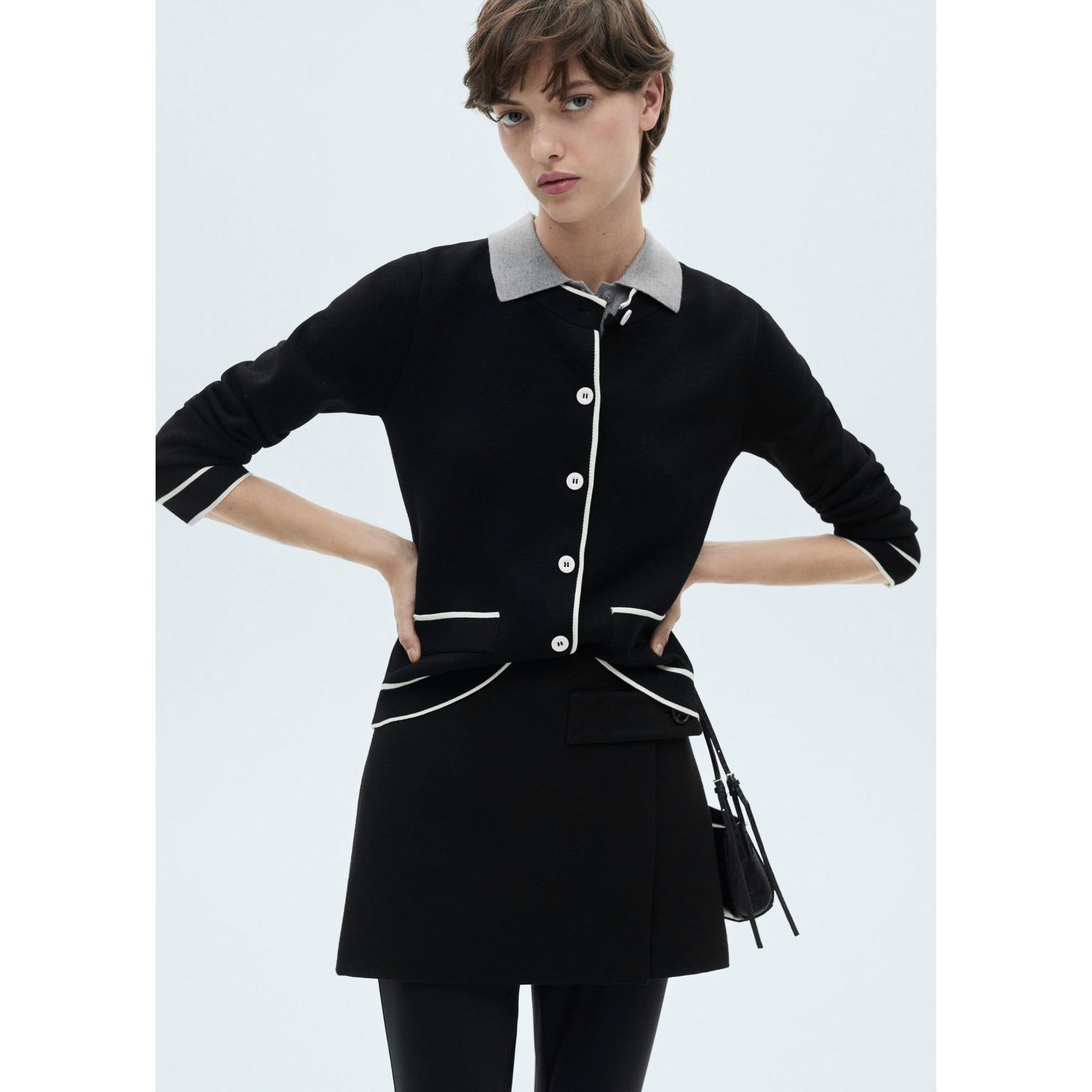Cardigan Bords Contrastants - Black