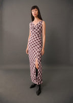 Robe Midi En Imprimé Carreaux - Marron