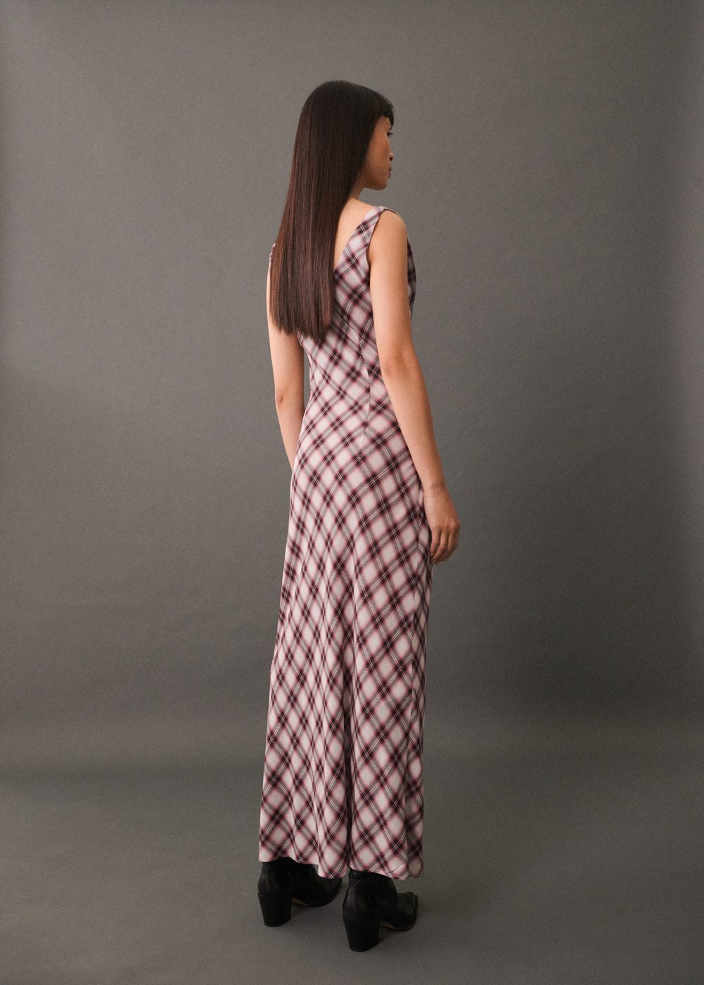 Robe Midi En Imprimé Carreaux - Marron