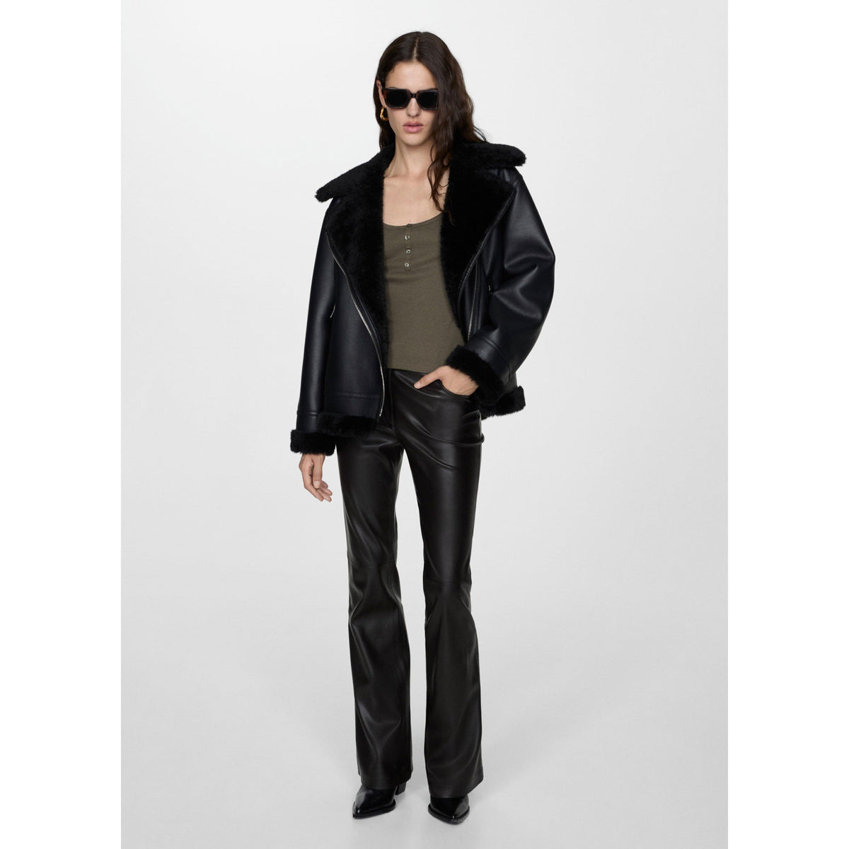 Chaqueta Doble Faz Efecto Piel - Black