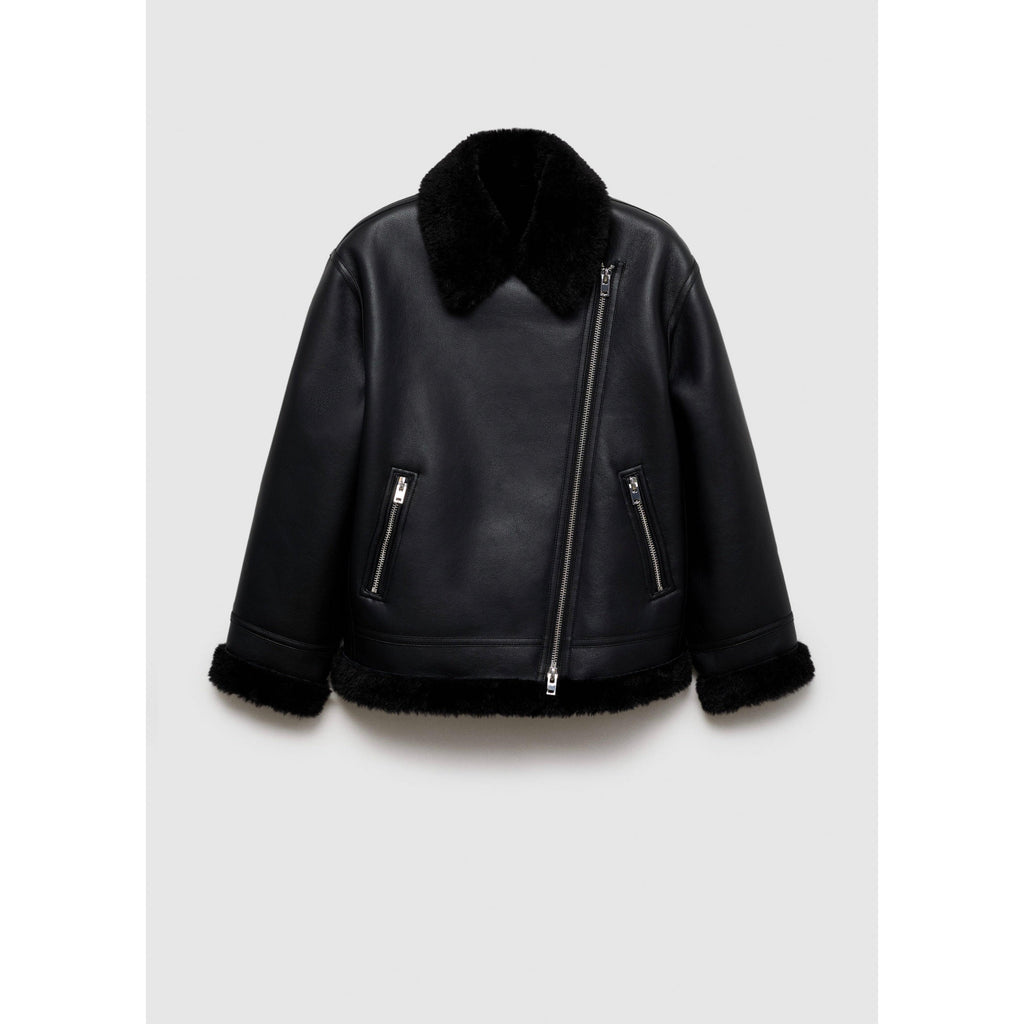 Chaqueta Doble Faz Efecto Piel - Black