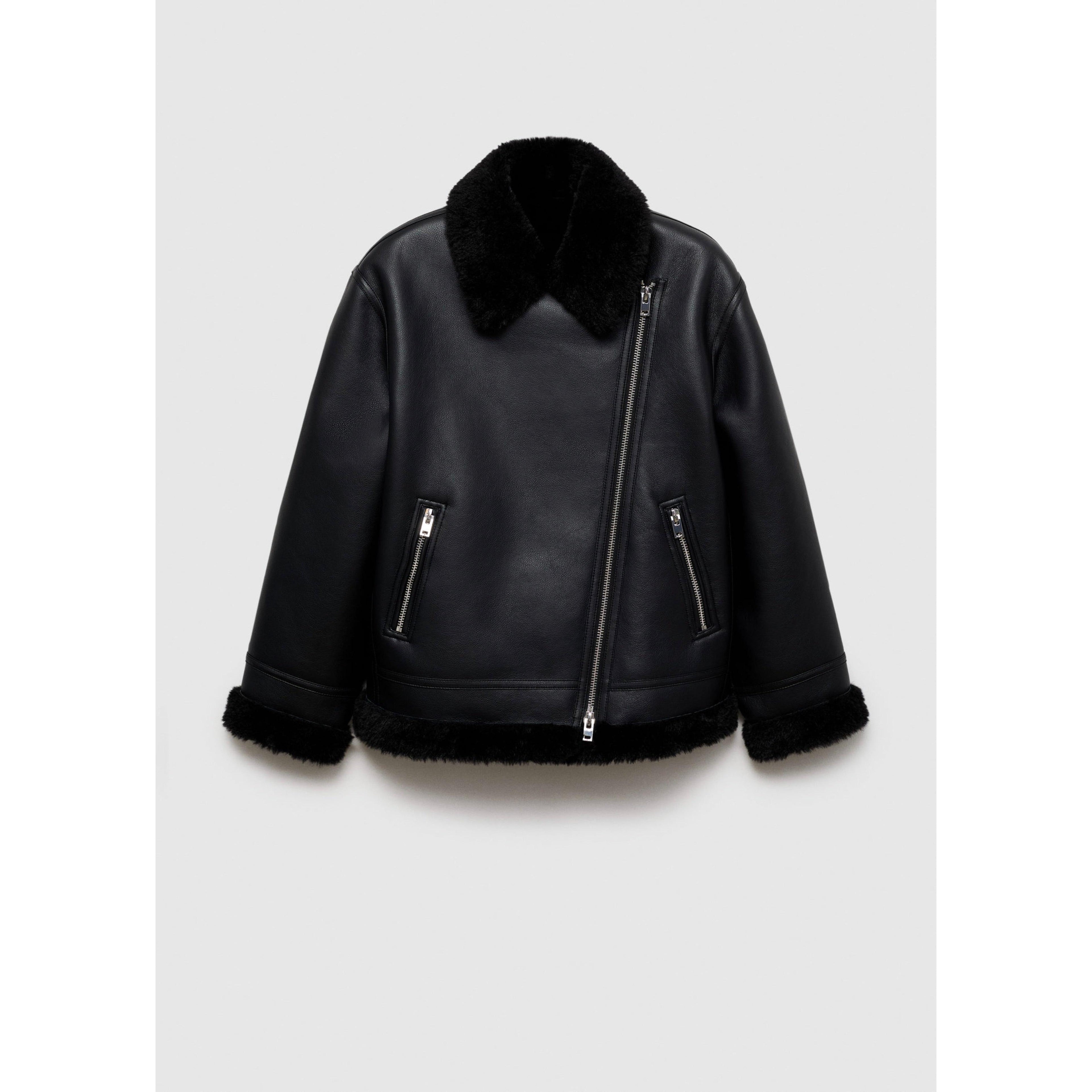 Chaqueta Doble Faz Efecto Piel - Black