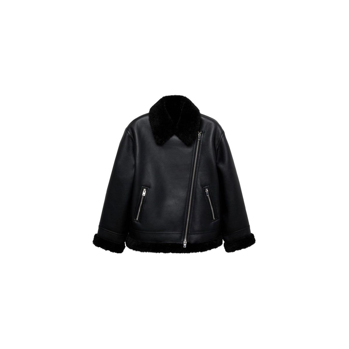 Chaqueta Doble Faz Efecto Piel - Black