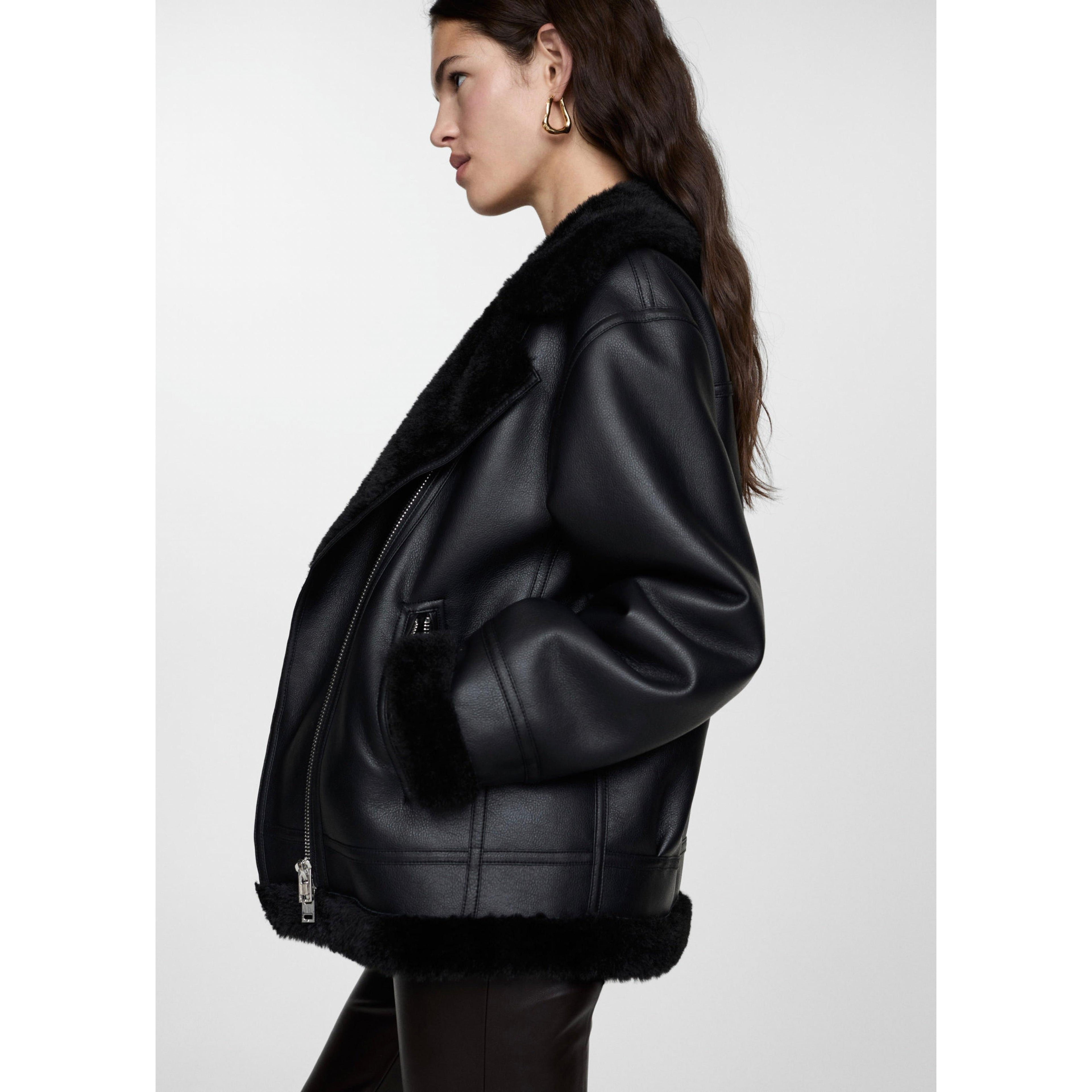 Chaqueta Doble Faz Efecto Piel - Black