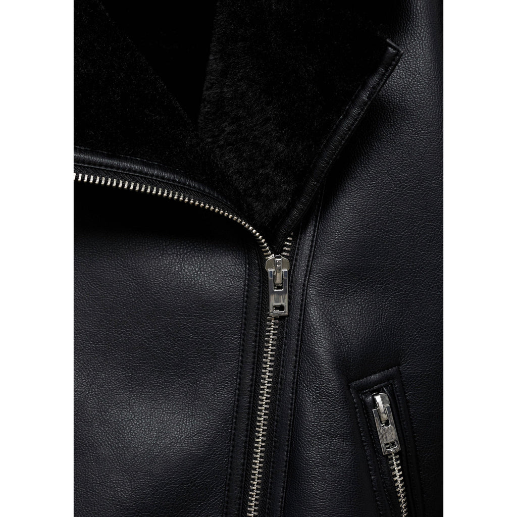 Chaqueta Doble Faz Efecto Piel - Black