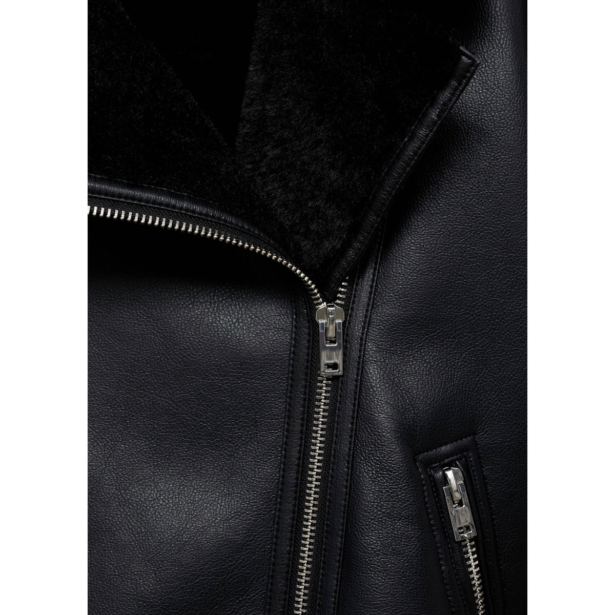 Chaqueta Doble Faz Efecto Piel - Black