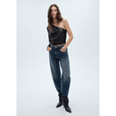 Asymmetrical Blouse with Puff Sleeves - Black