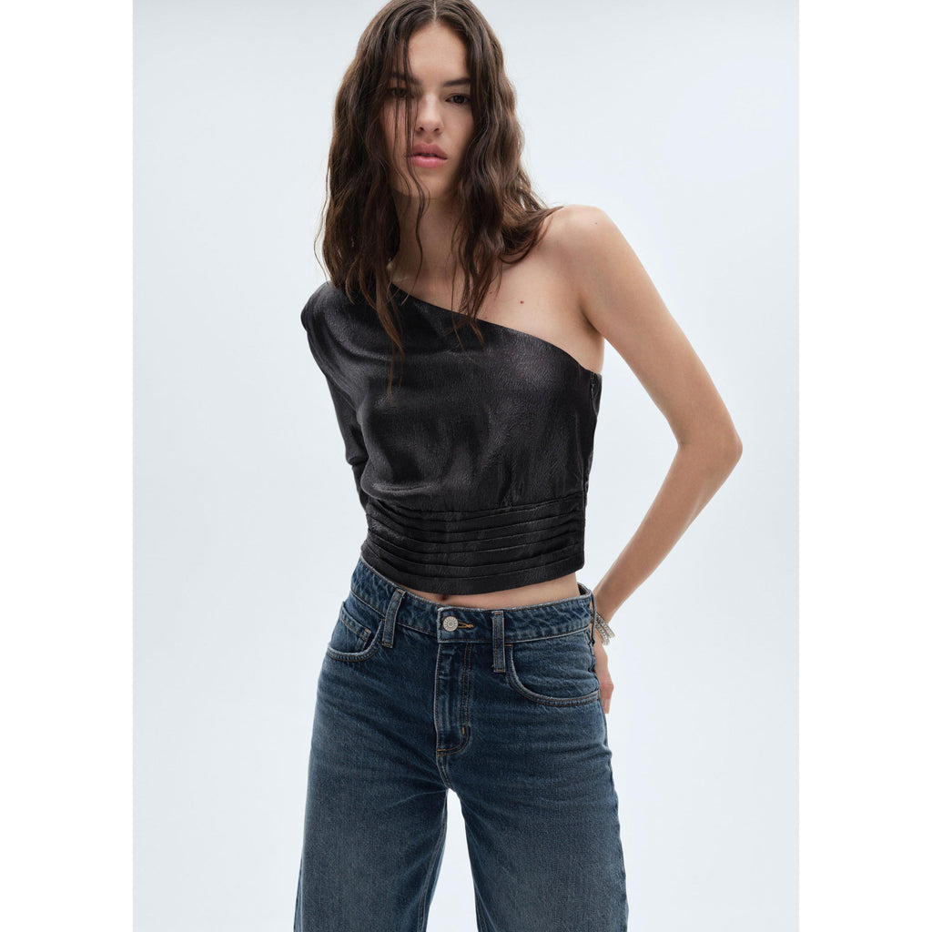 Asymmetric Blouse with Puff Sleeves