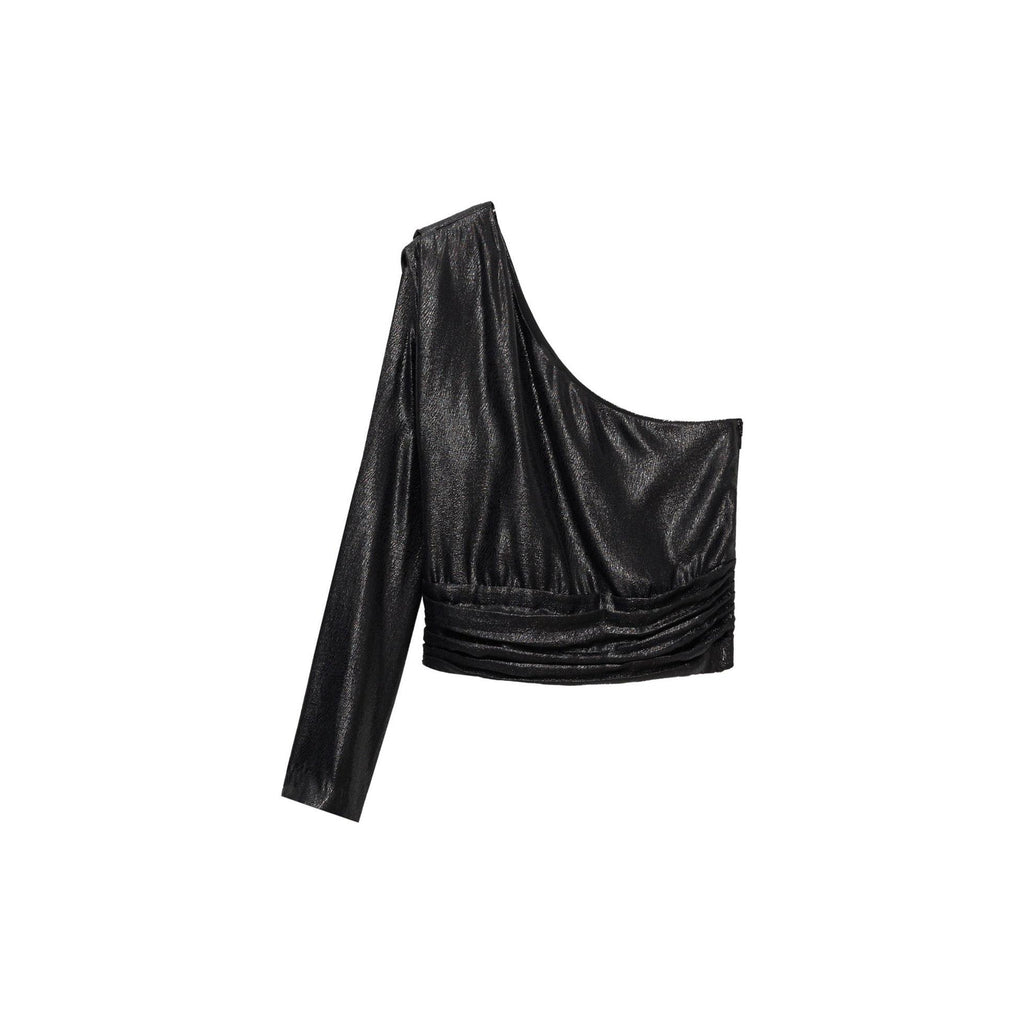 Asymmetric Blouse with Puff Sleeves