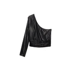 Asymmetric Blouse with Puff Sleeves