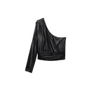 Asymmetrical Blouse with Puff Sleeves - Black