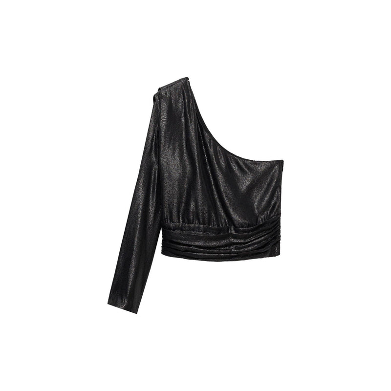 Asymmetrical Blouse with Puff Sleeves - Black