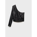 Asymmetrical Blouse with Puff Sleeves - Black