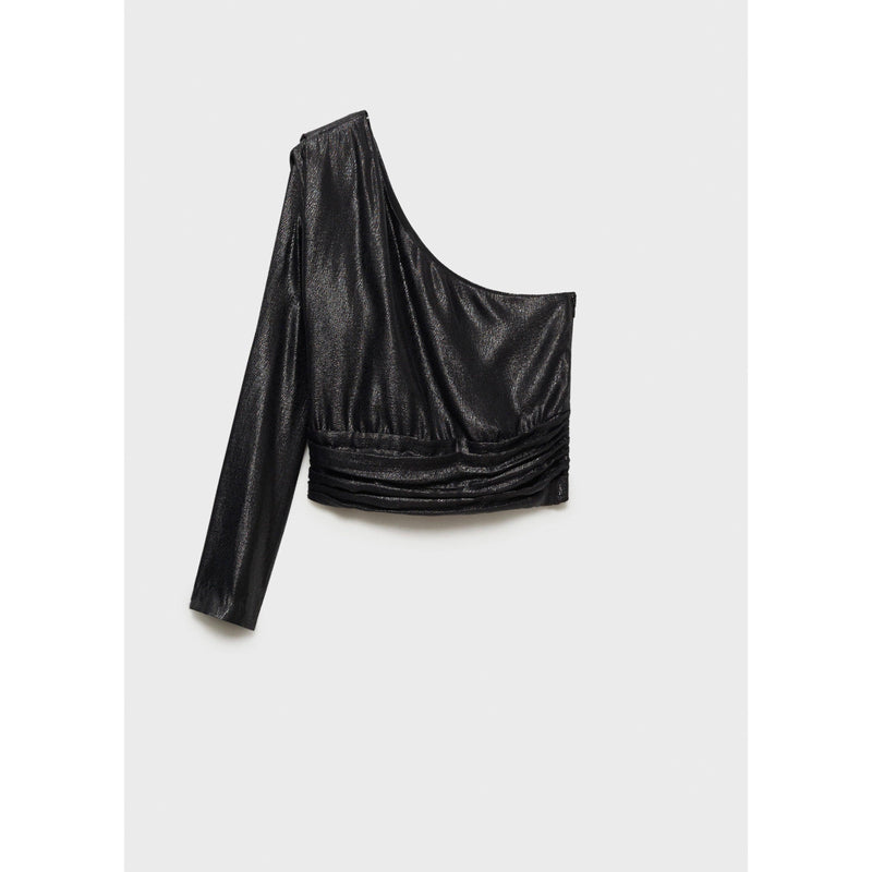 Asymmetrical Blouse with Puff Sleeves - Black
