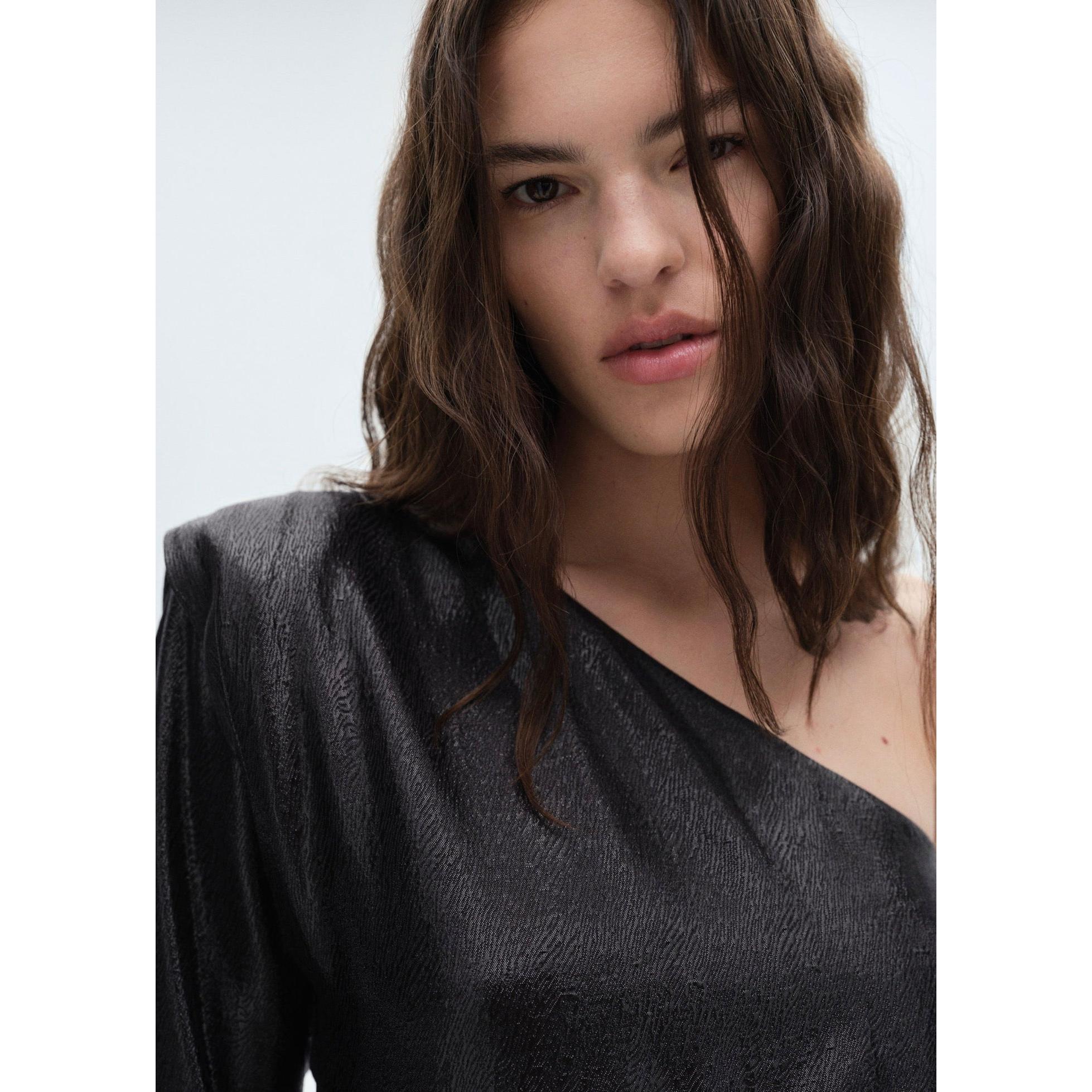Asymmetric Blouse with Puff Sleeves