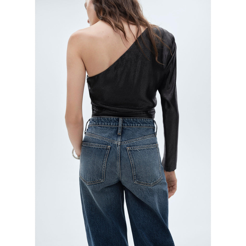 Asymmetric Blouse with Puff Sleeves