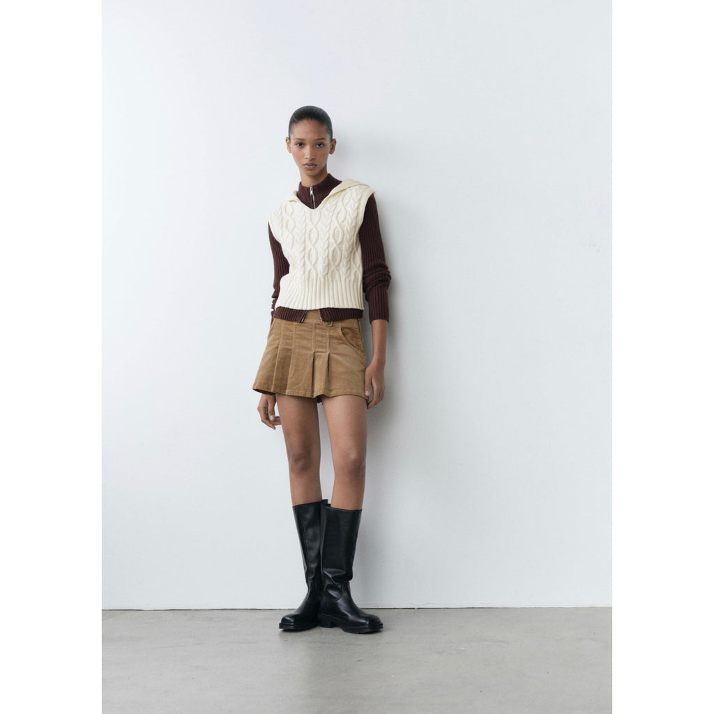 Chaqueta Punto Trenzado Capucha - Ecru